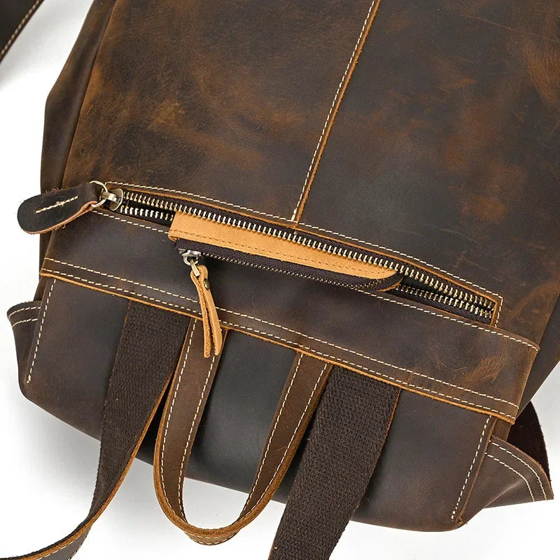 Men’s Vintage Leather Travel Backpack | Genuine Retro Cowhide 14" Bag