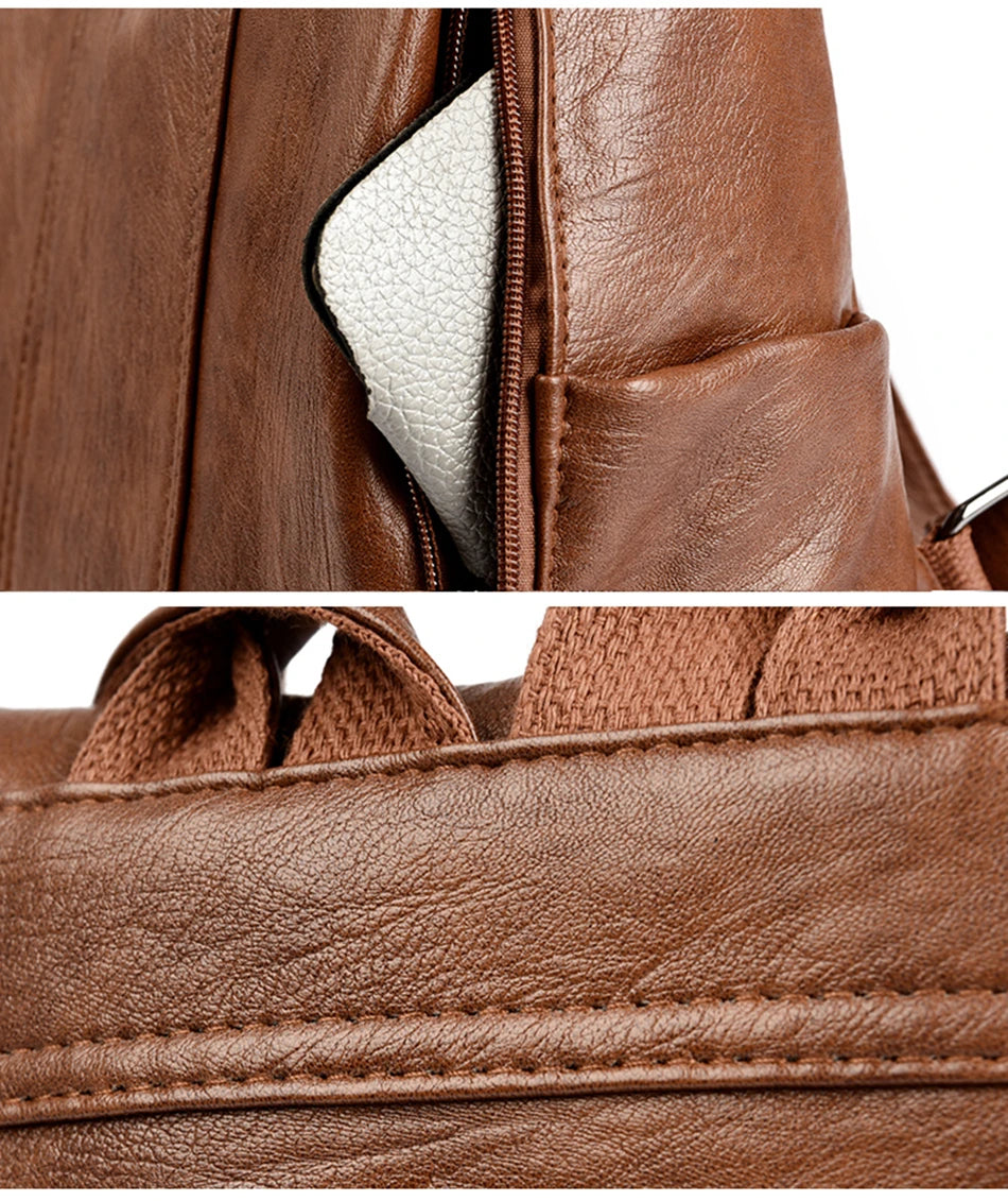Luxury Anti-Theft Leather Backpack | Waterproof & Secure Travel Bag