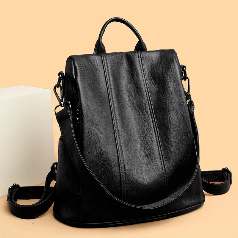 Luxury Anti-Theft Leather Backpack | Waterproof & Secure Travel Bag