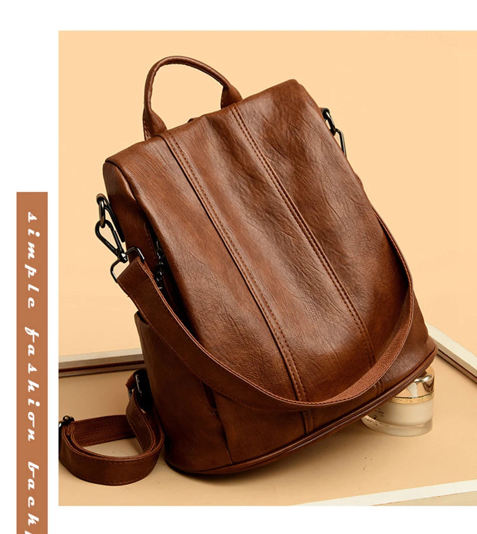 Luxury Anti-Theft Leather Backpack | Waterproof & Secure Travel Bag