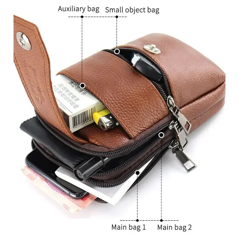 Men’s Leather Waist Bag | Multi-Layer Belt & Crossbody Pouch for Travel & Everyday Carry