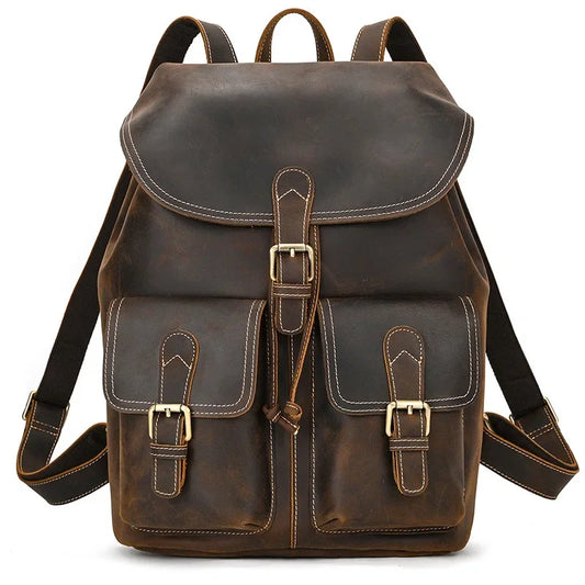 Men’s Vintage Leather Travel Backpack | Genuine Retro Cowhide 14" Bag