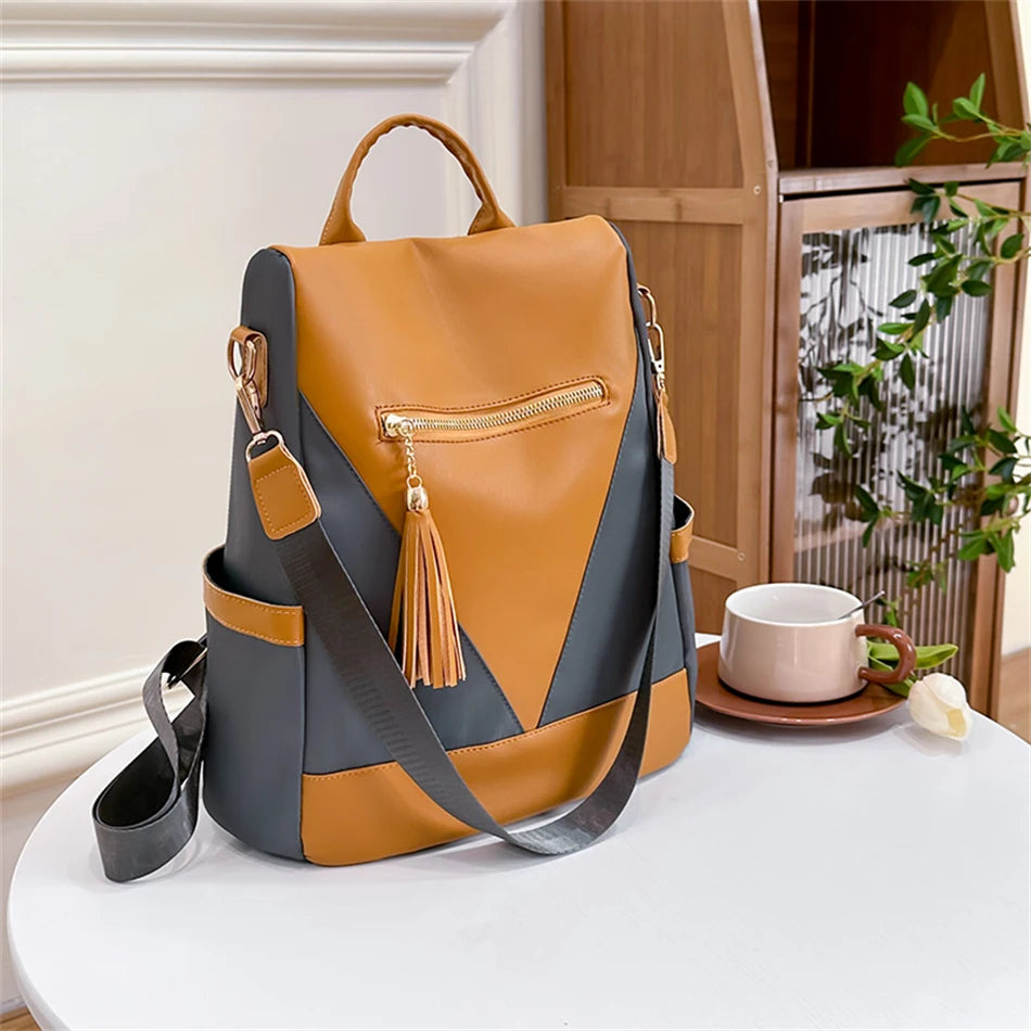 Colourblock Nylon Travel Backpack | Lightweight & Anti-Theft