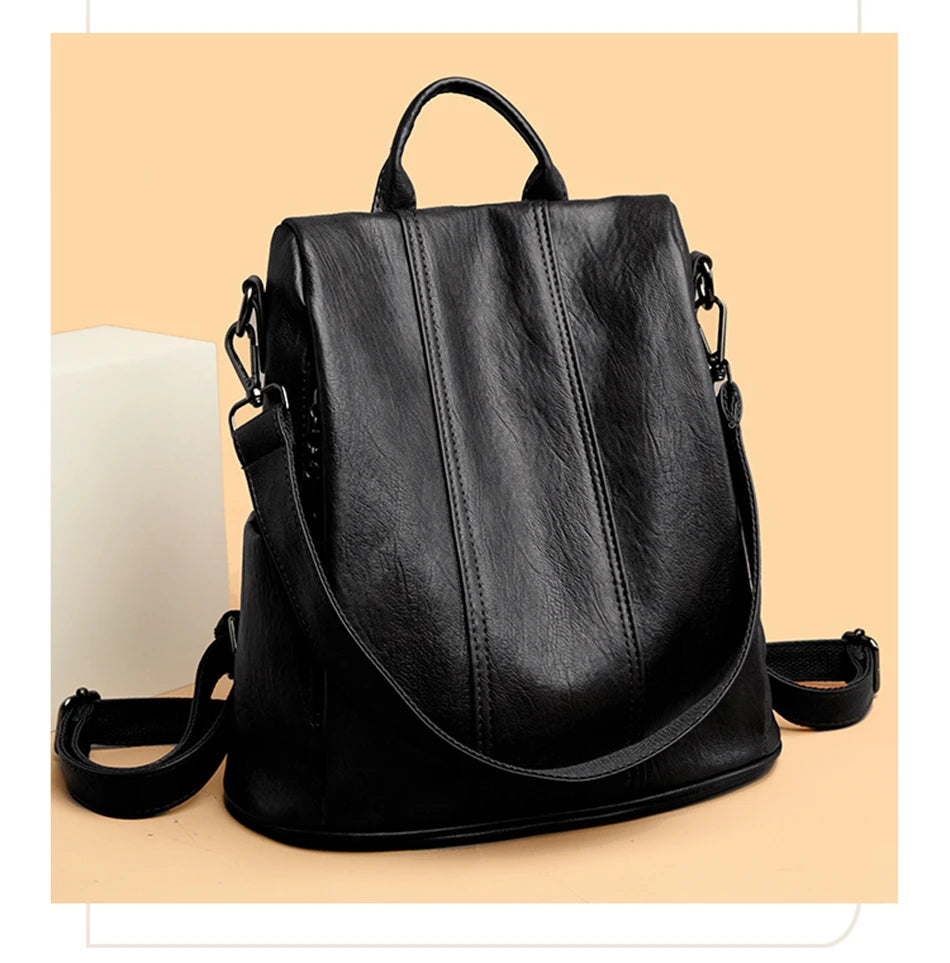 Luxury Anti-Theft Leather Backpack | Waterproof & Secure Travel Bag