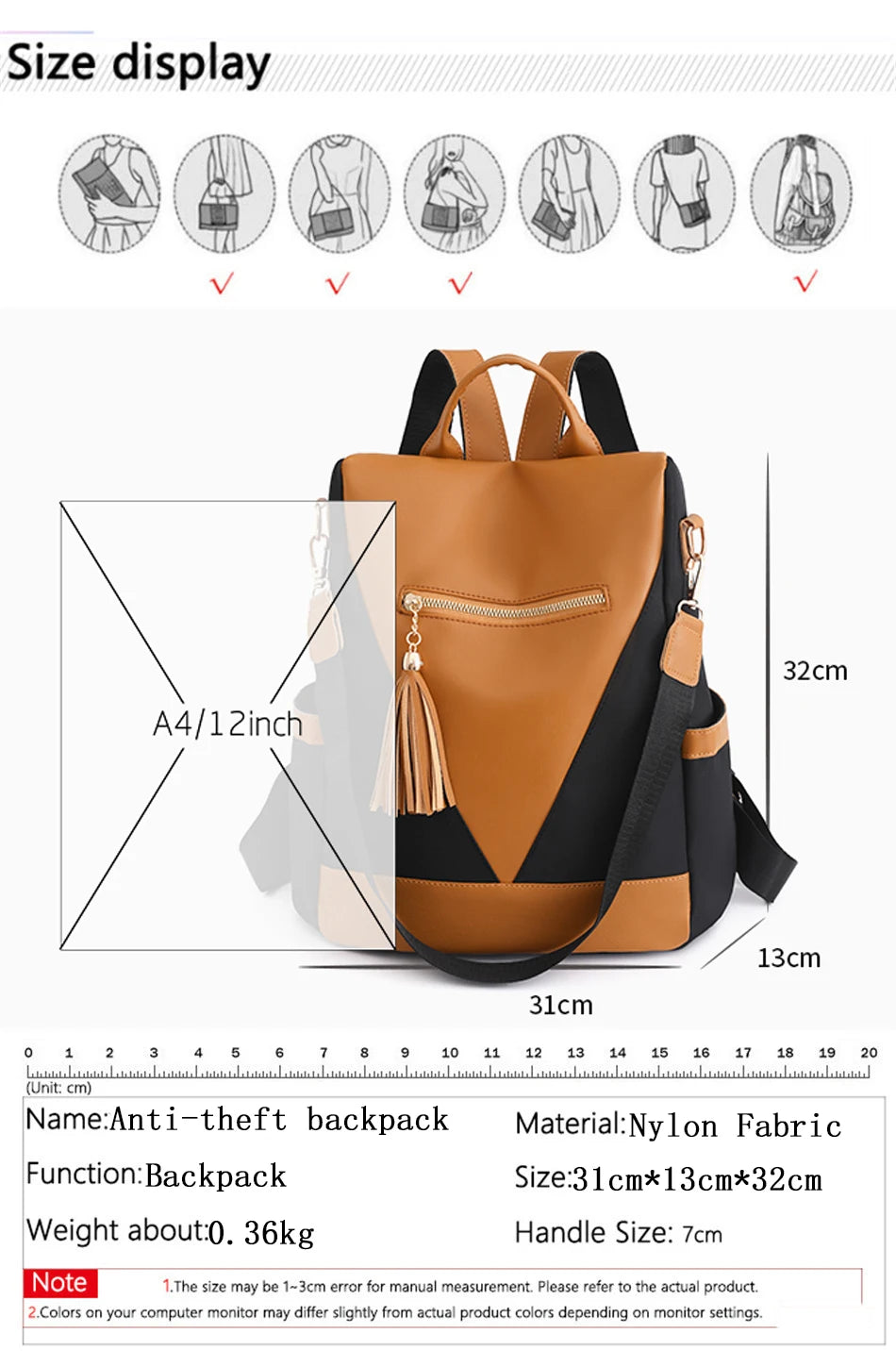 Colourblock Nylon Travel Backpack | Lightweight & Anti-Theft